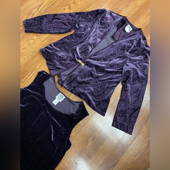 Vintage 80’s 90’s Velvet Dress & Vintage Jacket Set Royal Purple Sparkle Holiday - Picture 4 of 17